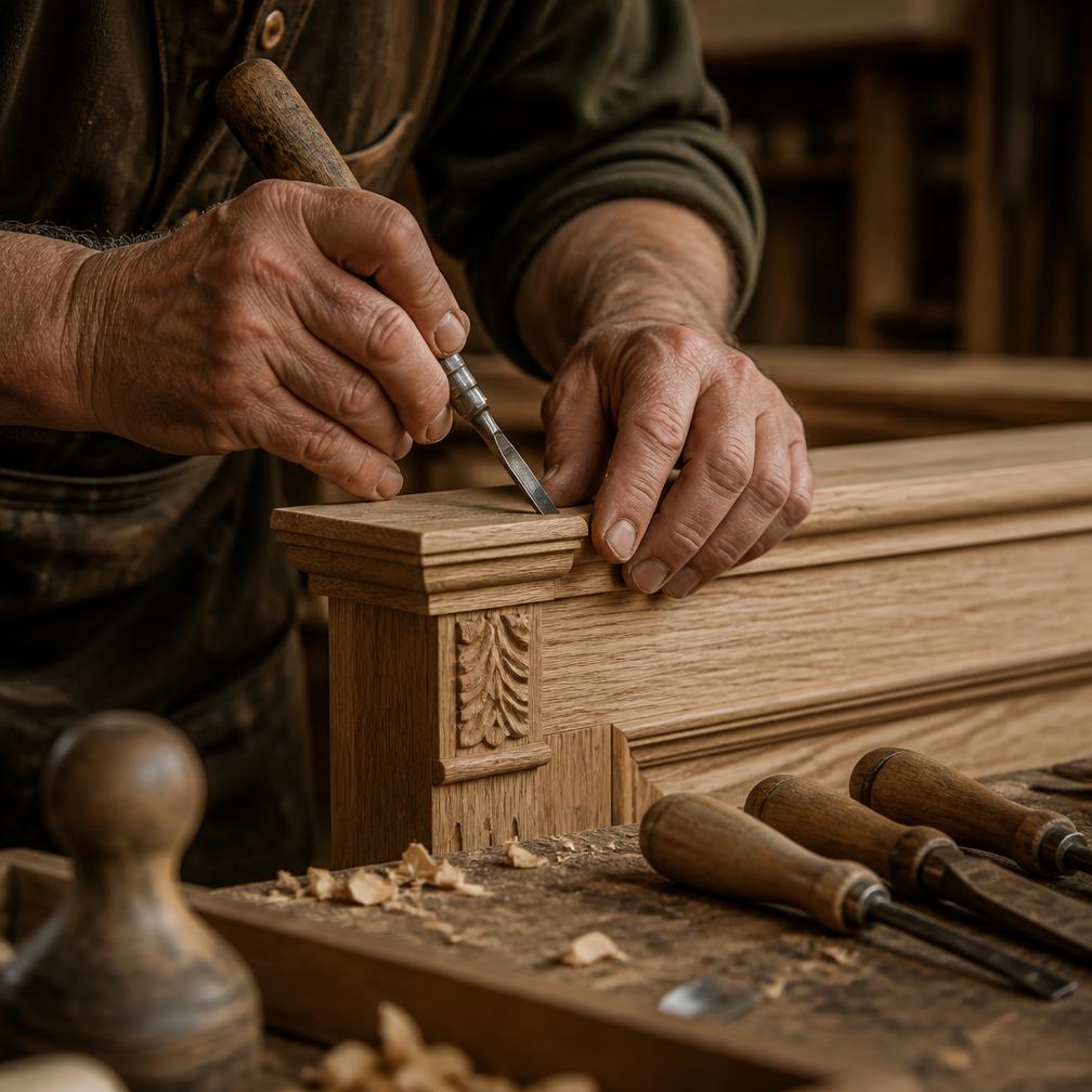 A craftsman working on fine wood cabinetry